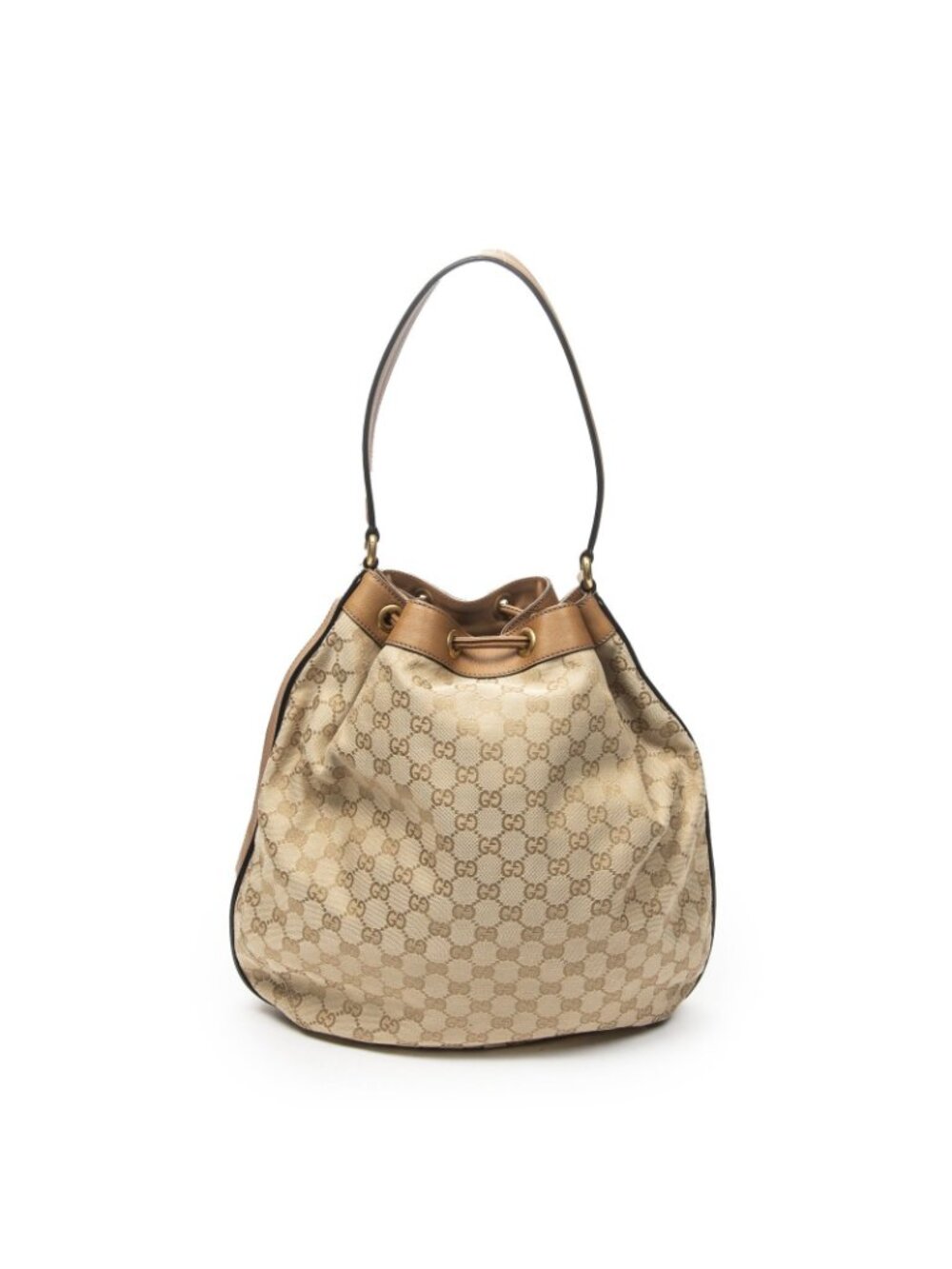 Gucci Web Rania Drawstring Hobo Tan Beige GG Canvas - Picture 5 of 10